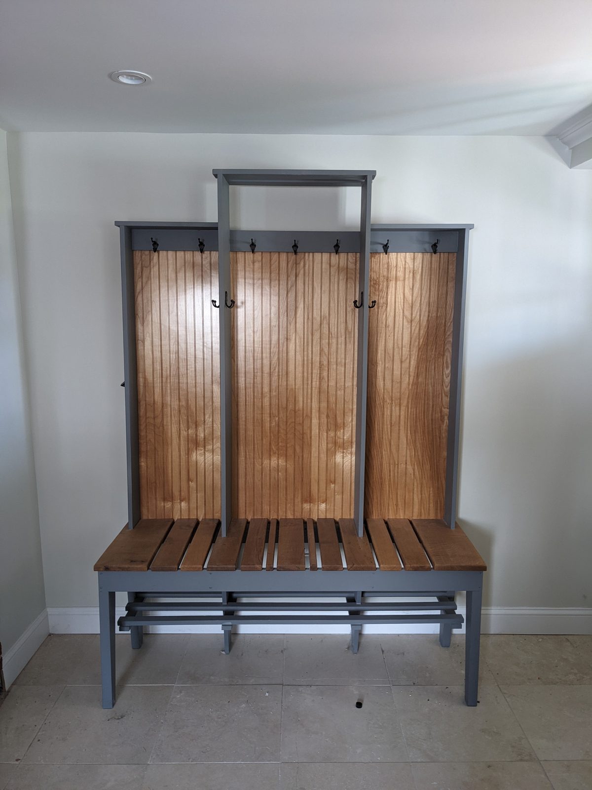 Built-in mudroom bench and coat rack