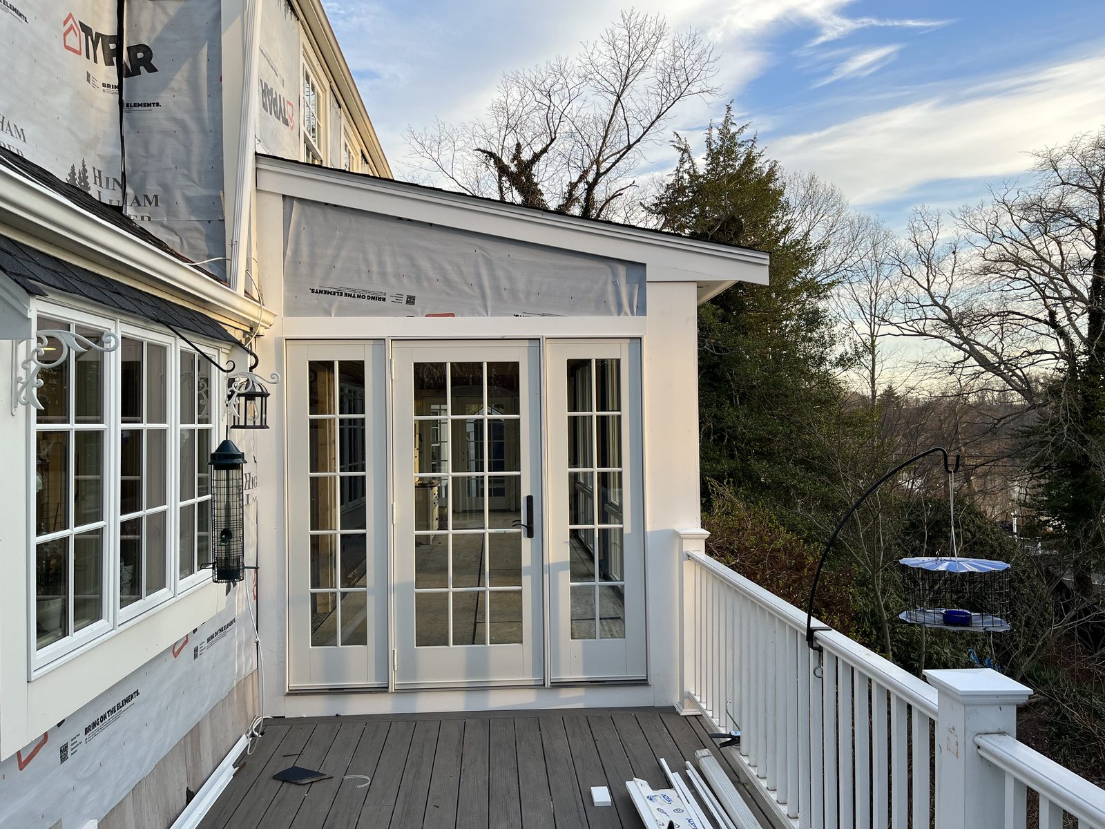 Sunroom addition with French doors