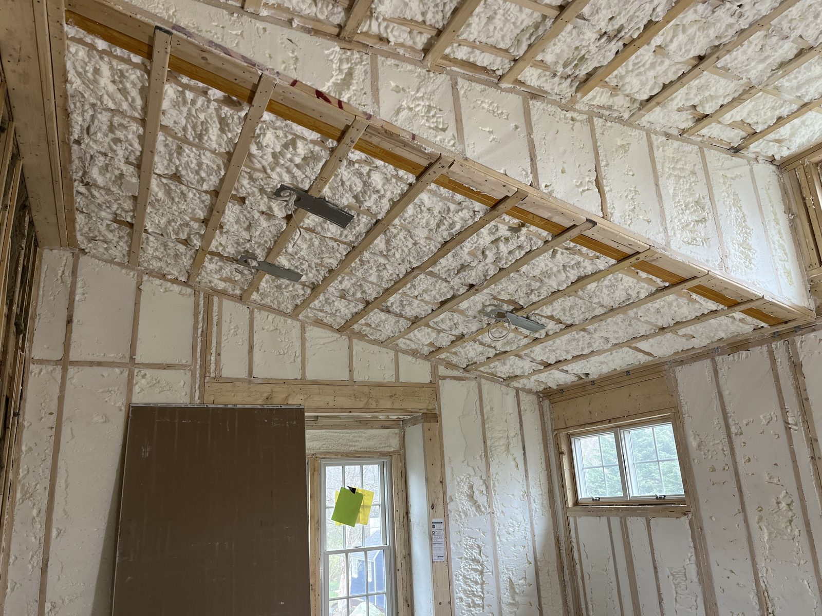 Vaulted room framed with spray-foam insulation